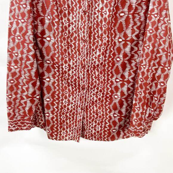 Roaman's 2X Plus Womens Red White Geometric Southwestern Button Front Shirt - Picture 3 of 7